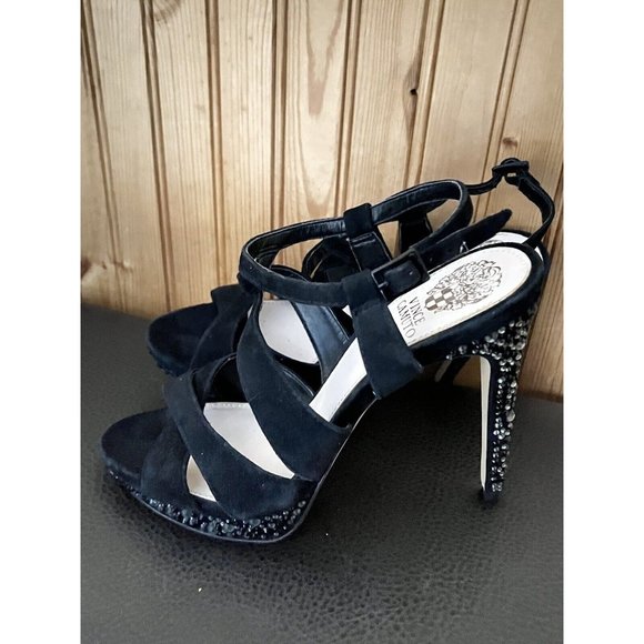 VINCE CAMUTO JOELLA Black Suede Embellished EVENING Sandals 9 - Picture 3 of 10